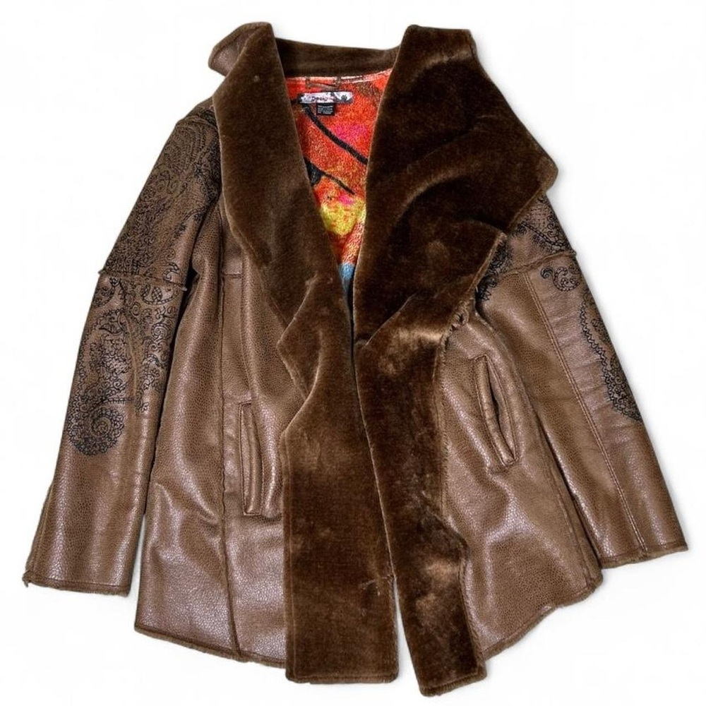 Desigual Faux Shearling Jacket Boho Sherpa Lined Coat Women’s Cozy Winter Jacket